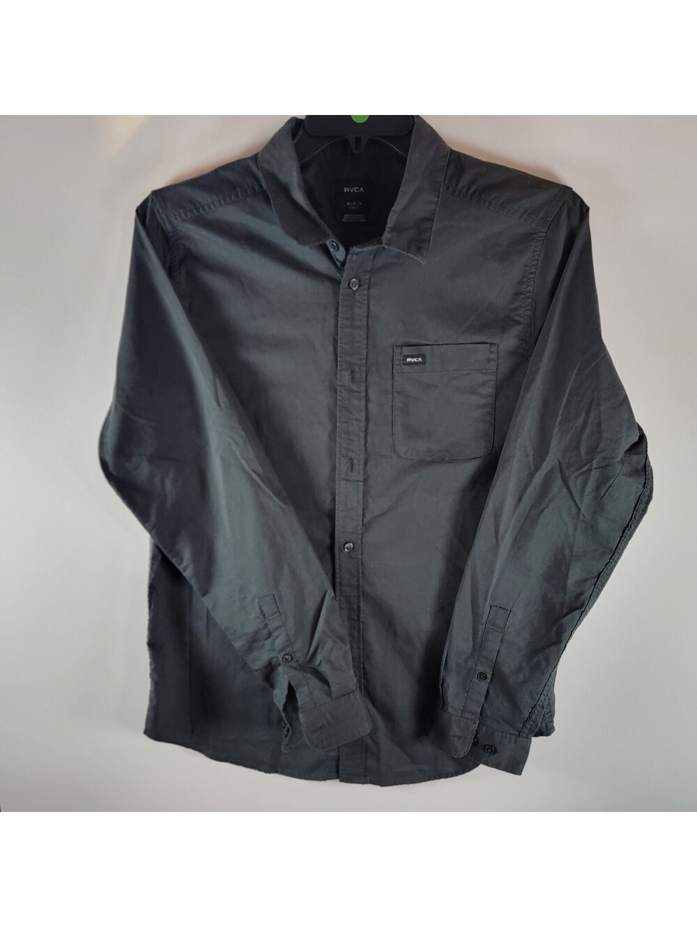 RVCA Slim Fit Long Sleeve Button-Down Shirt Charcoal Gray - Medium